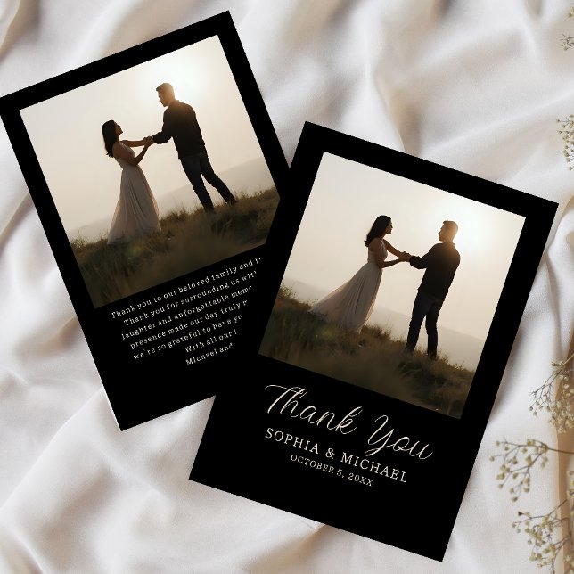 Wedding Thank You Message 2 Photographs Black  Dankeskarte (Von Creator hochgeladen)