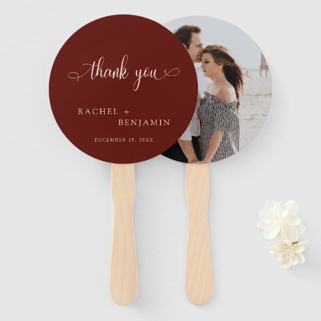 Wedding Thank You Photo Terracotta Script Rustic Fächer (Vorne und Hinten)