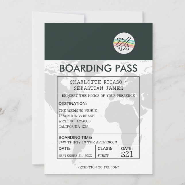 Wedding Travel Boarding Pass Novelty Einladung (Vorderseite)