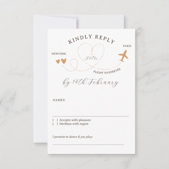 Wedding Travel Flight Plane Kindly Reply RSVP Karte (Vorderseite)