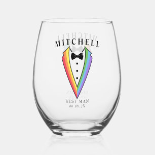 Wedding Tuxedo Gay LGBTQ+ Trauzeuge Weinglas Ohne Stiel
