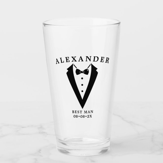 Wedding Tuxedo Personalisiert Trauzeuge Glass Glas (Vorderseite)