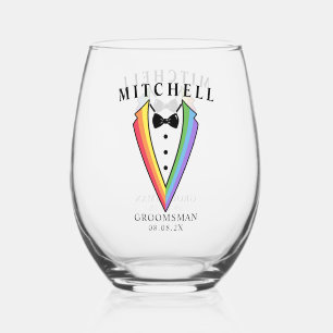 Wedding Tuxedo Personalisierter Trauzeuge Stemless Weinglas Ohne Stiel