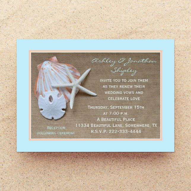 Wedding Vow Renewal Beach Burlap Look Einladung (Von Creator hochgeladen)