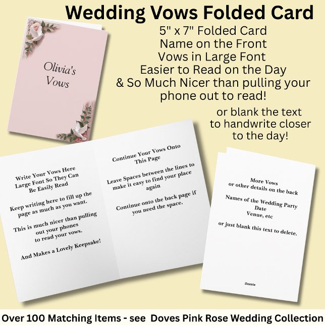 Wedding Vows Folded Card Pink Roses & Doves Karte (Von Creator hochgeladen)