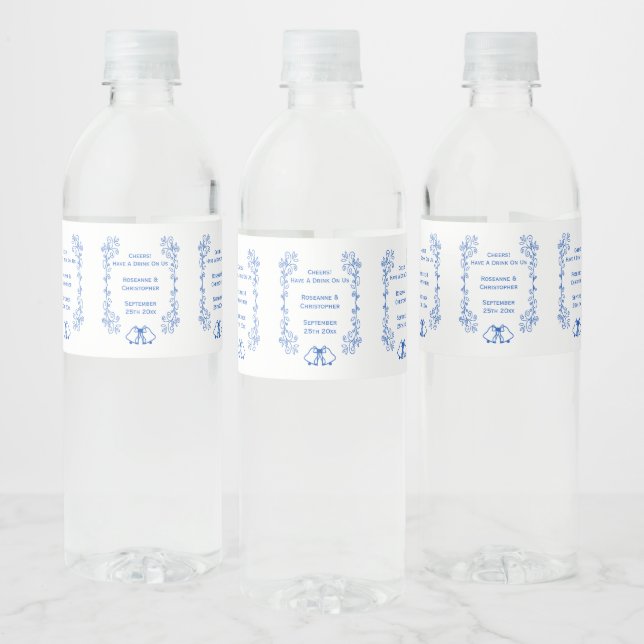 Wedding Water Bottle Label Blue Sapphire Bells (Flaschen)