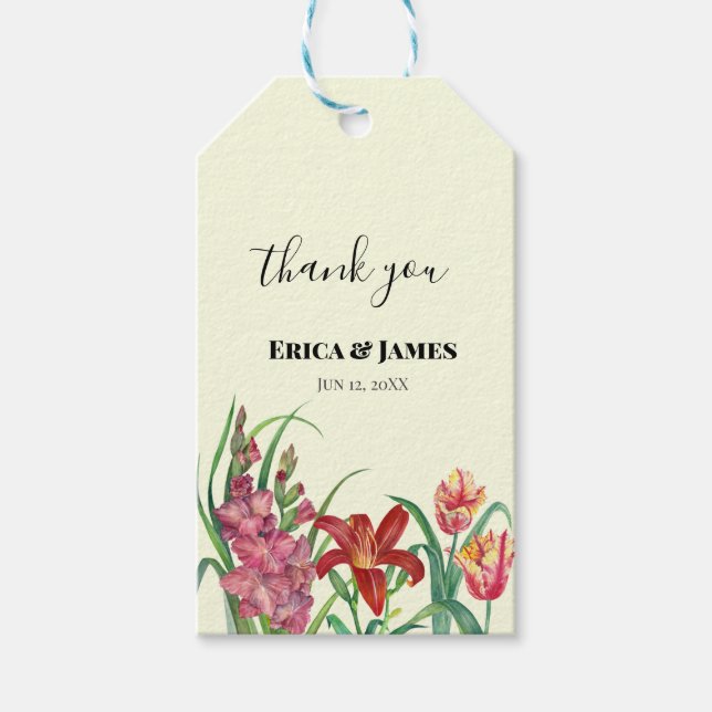 Wedding Watercolor Bright Gladioli Geschenkanhänger (Vorderseite)