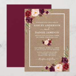 Wedding Watercolor Burgundy Floral Kraft Einladung