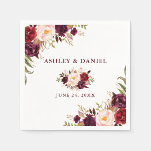 Wedding Watercolor Burgundy Floral Serviette