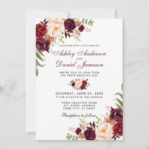 Wedding Watercolor Burgundy Floral W Einladung