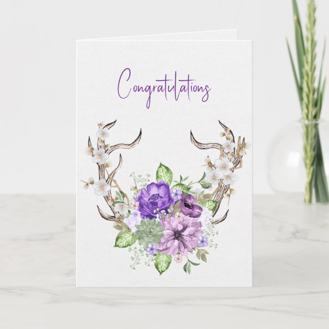 Wedding Watercolor Deer Antler Bouquet Karte (Vorderseite)