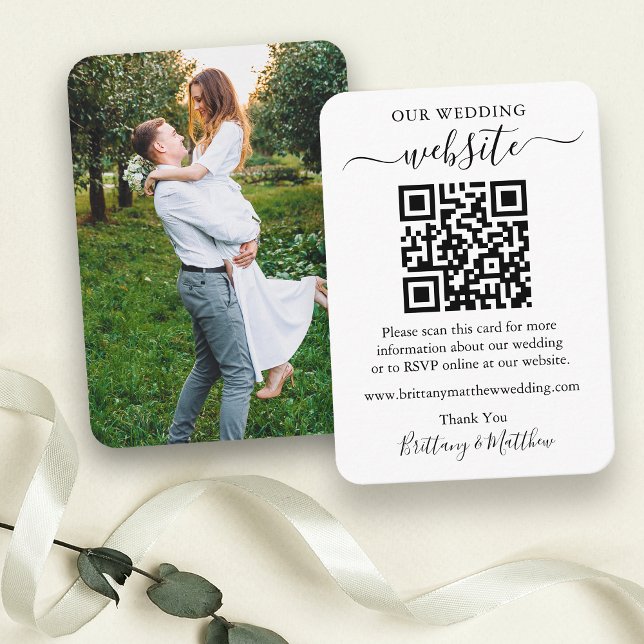Wedding Website Minimalistisch QR Foto Runded Edge Begleitkarte (Customize to change text size or text style.)