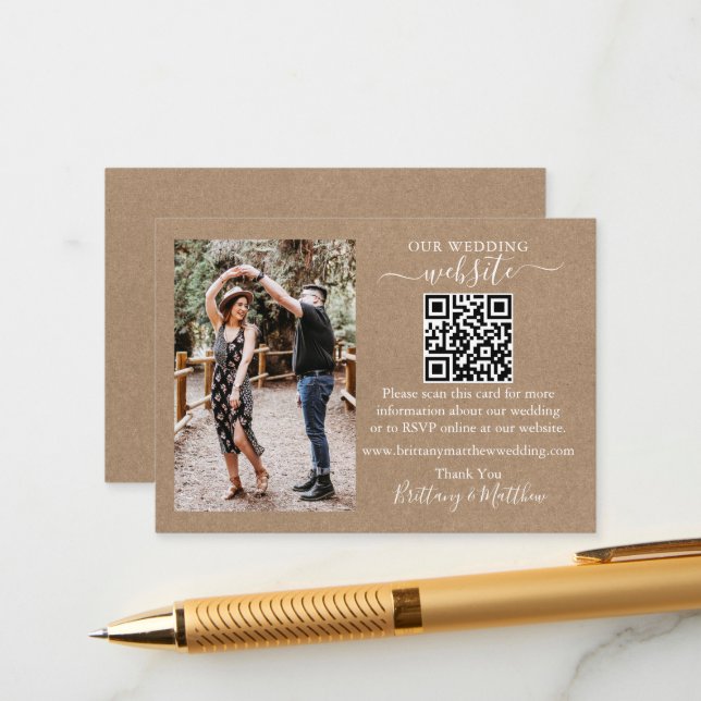 Wedding Website Minimalistisch Simple QR Foto Kraf Begleitkarte (Vorderseite/Rückseite Beispiel)