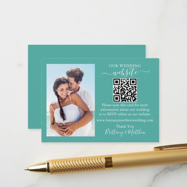 Wedding Website Minimalistisches einfaches QR Foto Begleitkarte (Vorderseite/Rückseite Beispiel)