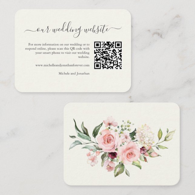 Wedding Website QR Code Insert Card Cream Floral  (Vorne/Hinten)