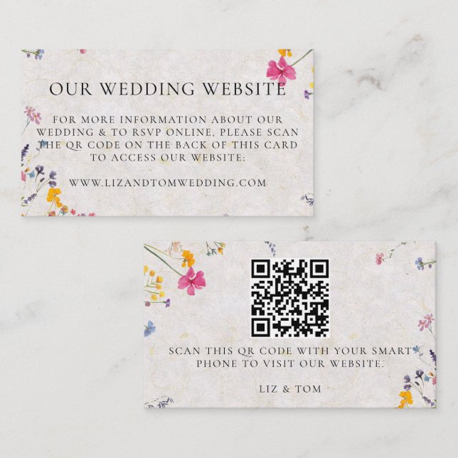 Wedding Website QR Code Wildflower Garden Blush Begleitkarte (Vorne/Hinten)