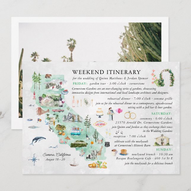 Wedding Weekend in Napa | Itinerary Card Einladung (Vorne/Hinten)