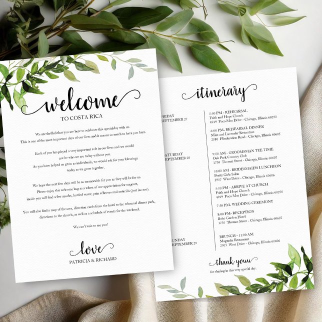 Wedding Weekend Welcome Itinerary Elegant Greenery (Von Creator hochgeladen)