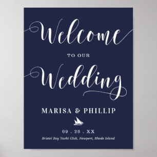 Wedding Welcome Sign Nautical Navy Blue Poster