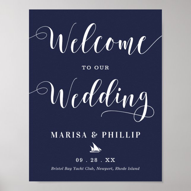 Wedding Welcome Sign Nautical Navy Blue Poster (Vorne)