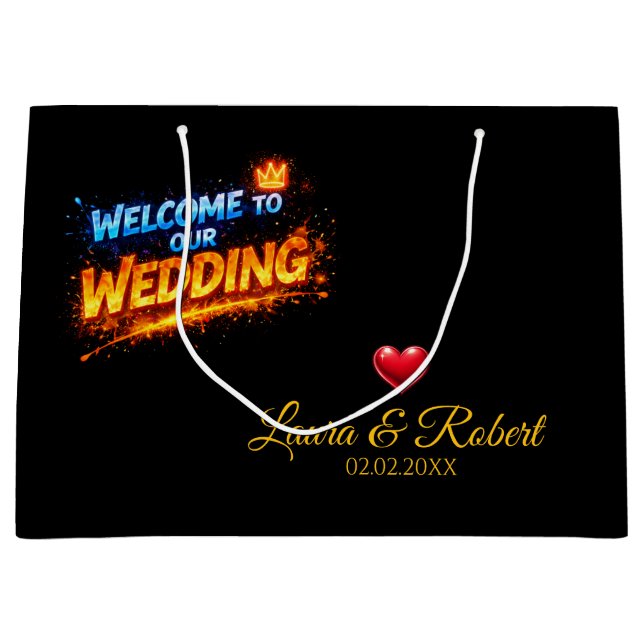 Wedding Welcome Sign – Personalized Names & Date Große Geschenktüte (Vorderseite)