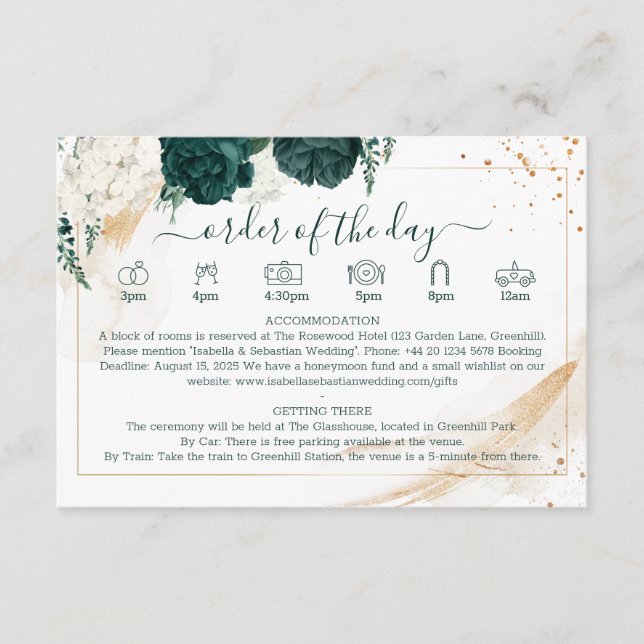 Wedding White Details Emerald Green Rose Floral Begleitkarte (Vorderseite)