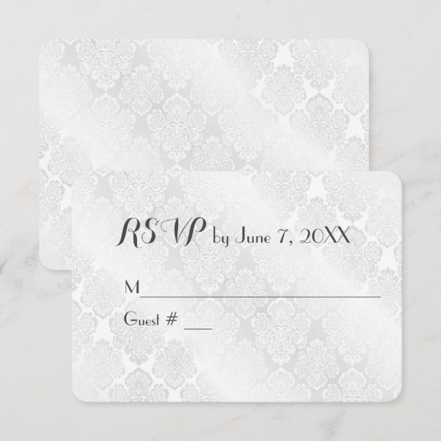 Wedding White Satin Damask UAWG RSVP Karte (Vorne/Hinten)