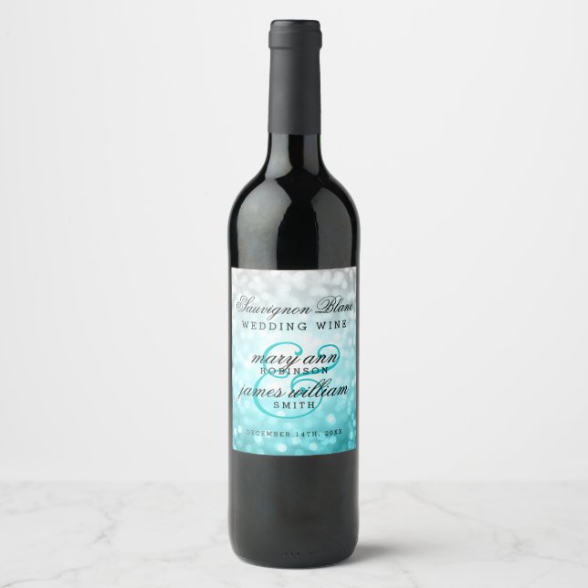 Wedding Wine Label Beach Ombre Glitzer Lights Weinetikett (Vorderseite)