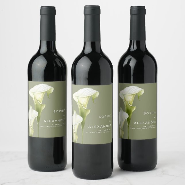 Wedding  Wine Label "Delicate Calla Lilies" Weinetikett (Flaschen)