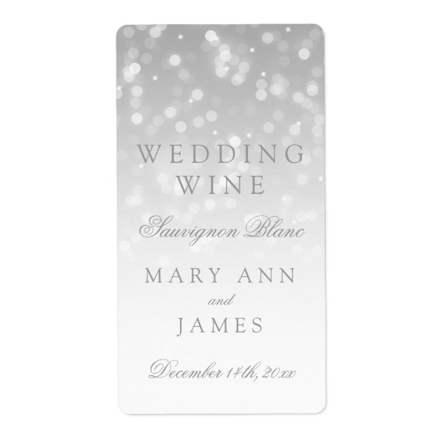 Wedding Wine Label Silver Bokeh Sparkle Lights (Vorne)