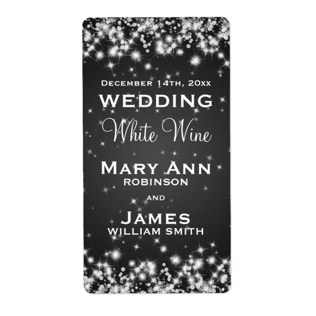 Wedding Wine Label Winter Sparkle Black (Vorne)