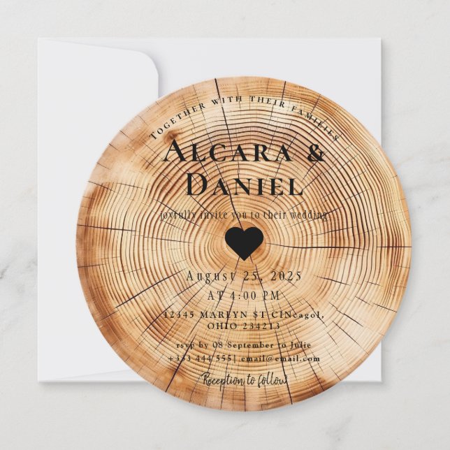 Wedding Wood Cut Unique Custom Invitation (Devant)