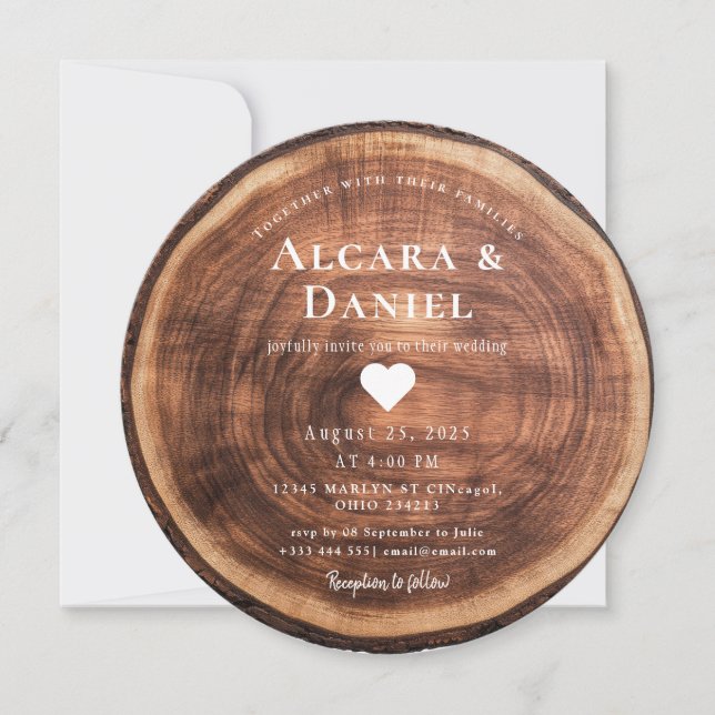 Wedding Wood Cut Unique Custom Invitation Einladung (Vorderseite)