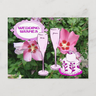 Wedding Wünsche, Champagner und Hochzeitstorte Postkarte