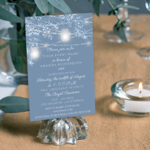 Wedellicht Jars Rustikaler Glitzer Dusty Blue Einladung