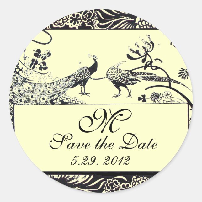 WEDEND LIEBE VÖGEL MONOGRAM schwarz-weiß Creme Runder Aufkleber (Vorderseite)