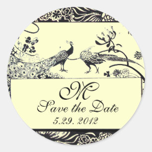 WEDEND LIEBE VÖGEL MONOGRAM schwarz-weiß Creme Runder Aufkleber