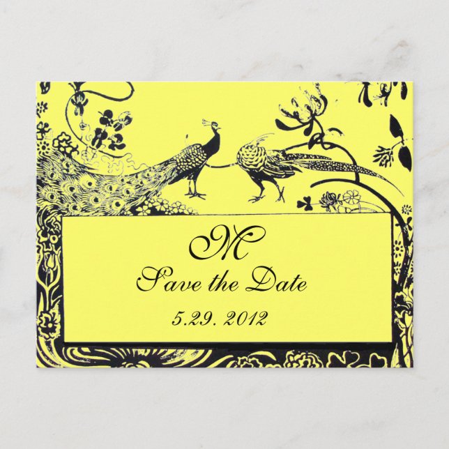 WEDEND LIEBE VÖGEL MONOGRAM schwarz-weiß gelb Postkarte (Vorderseite)