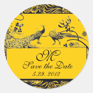 WEDEND LIEBE VÖGEL MONOGRAM schwarz-weiß gelb Runder Aufkleber