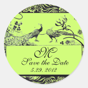 WEDEND LIEBE VÖGEL MONOGRAM schwarz-weiß grün Runder Aufkleber