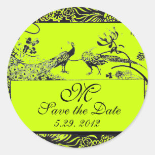 WEDEND LIEBE VÖGEL MONOGRAM schwarz-weiß grün Runder Aufkleber