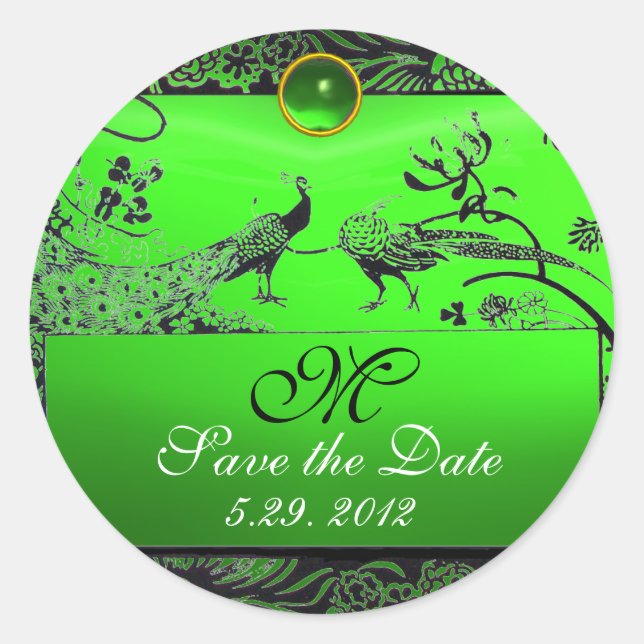 WEDEND LIEBE VÖGEL MONOGRAM schwarz-weiß grün Runder Aufkleber (Vorderseite)