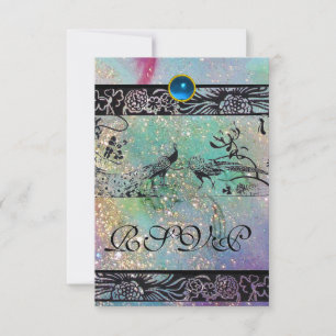 WEDEND LIEBE VÖGEL MONOGRAM UAWG schwarzes grünes  RSVP Karte
