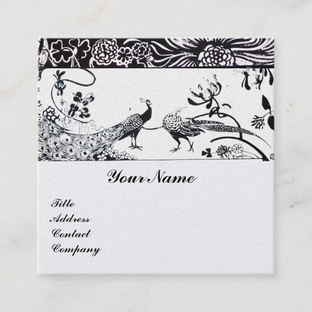WEDEND LIEBE VÖGEL / PEACOCKS MONOGRAM Weiße Perle Quadratische Visitenkarte (Vorderseite)