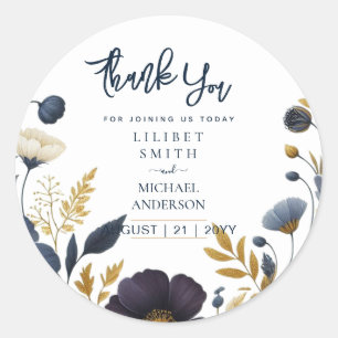 WEDENSTICKER   Navy Yellow Gold Floral Elegant Runder Aufkleber