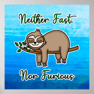 Weder schnell noch zorniger Lazy Sloth auf Baumzwe Poster