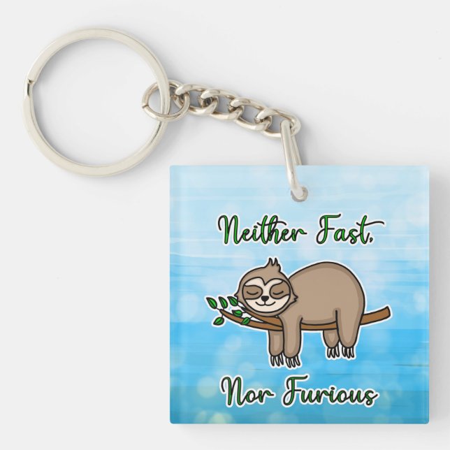 Weder schnell noch zorniger Lazy Sloth auf Baumzwe Schlüsselanhänger (Vorderseite)