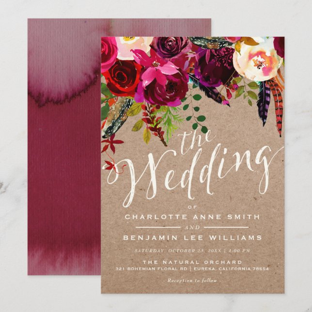 WEDERINVITATION| Eleganter floraler Rustikaler Boh Einladung (Vorne/Hinten)