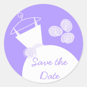Wedgegown Lila Aufkleber "Save the Date" rund
