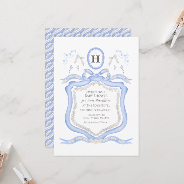 Wedgwood Blue Coquette Shower Party Invitation (Devant/Arrière en situation)